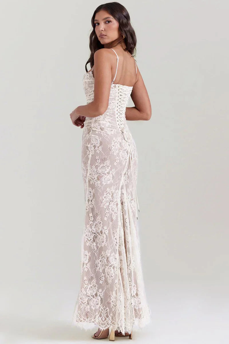 Shoulder-On Floral Lace Maxi Dress