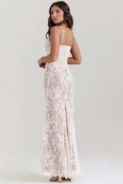 Shoulder-On Floral Lace Maxi Dress