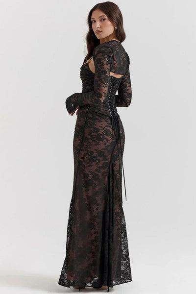 Shoulder-On Floral Lace Maxi Dress