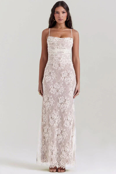 Shoulder-On Floral Lace Maxi Dress