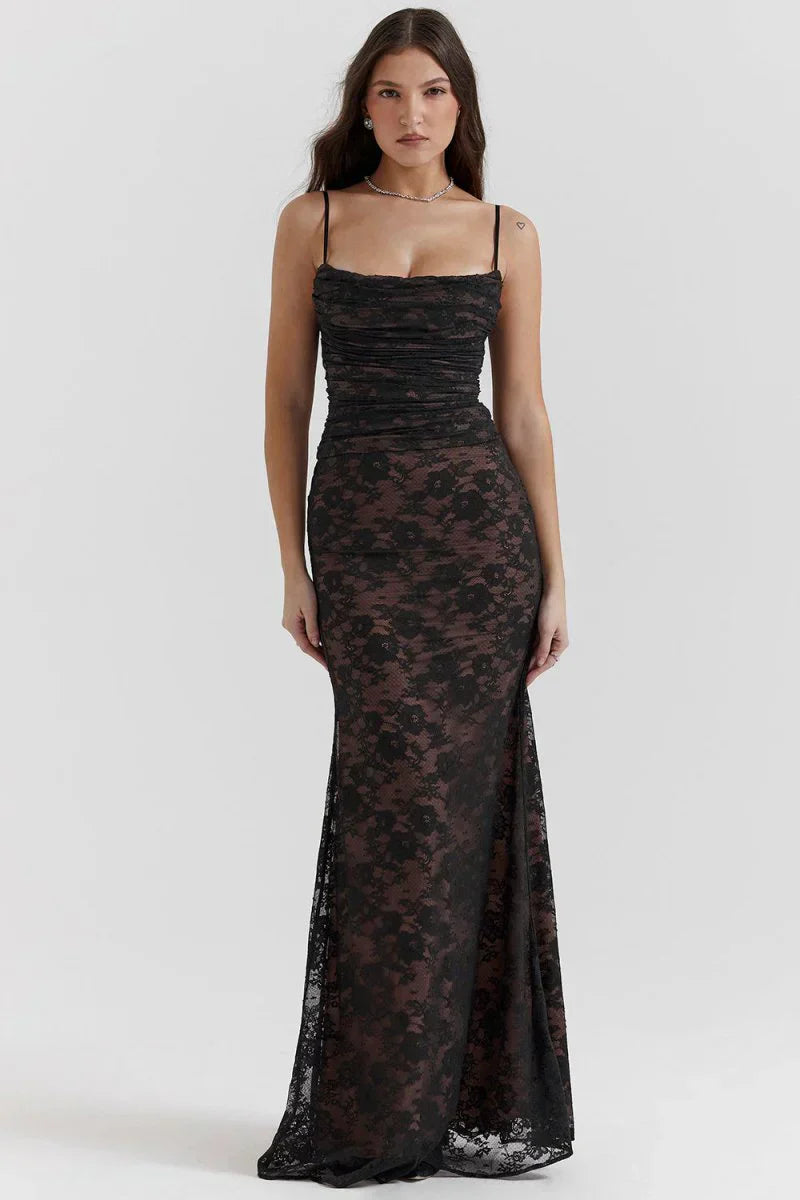 Shoulder-On Floral Lace Maxi Dress