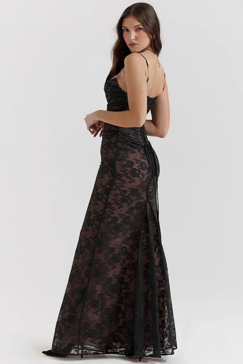 Shoulder-On Floral Lace Maxi Dress