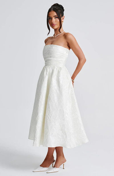 Strapless Jacquard Midi Dress